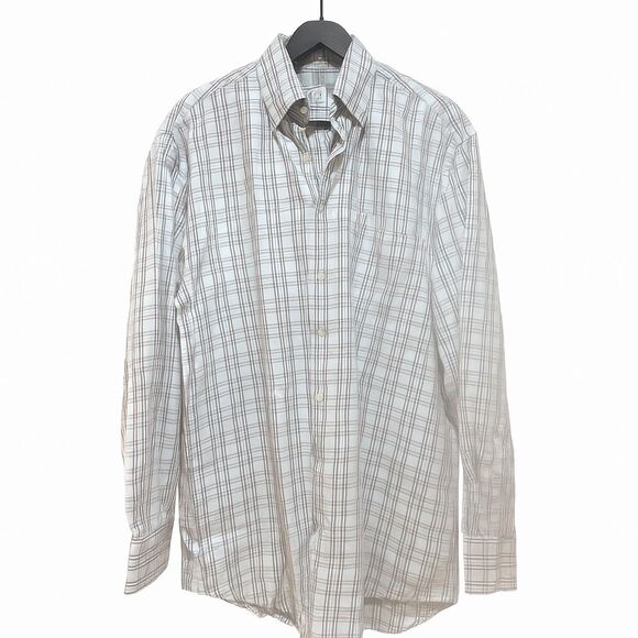 Peter Millar Dress Shirt Mens L Button Down Collar Plaid Gray Beige Corpcore - Picture 1 of 12